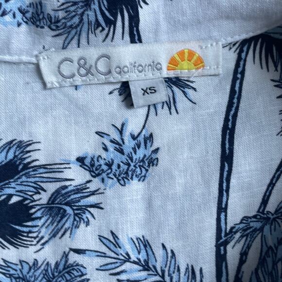 C & C California XS Womens Crop‎ Button Down Linen Rayon Shirt Casual - Picture 2 of 8